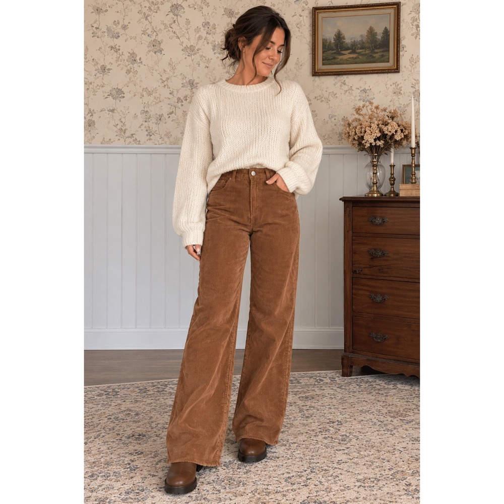 Princess Polly Brown Corduroy Wide Leg Pants – Size US 4